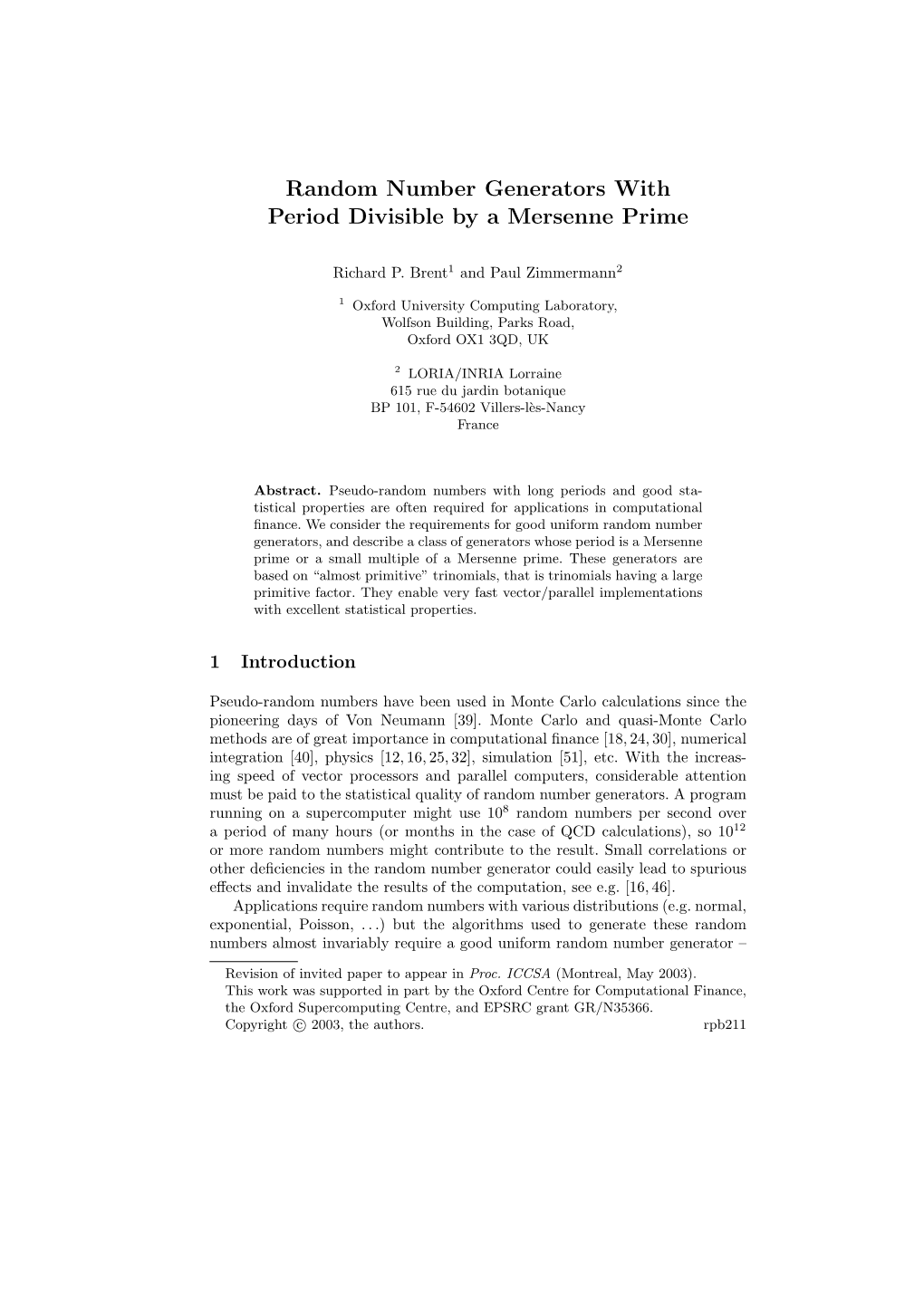 Random Number Generators with Period Divisible by a Mersenne Prime