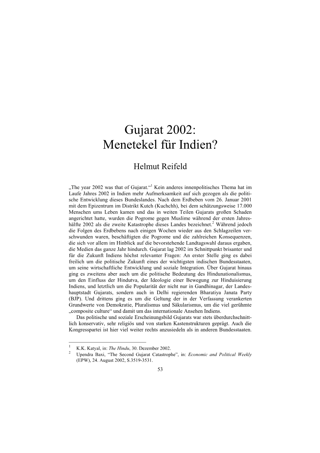 Gujarat 2002: Menetekel Für Indien?