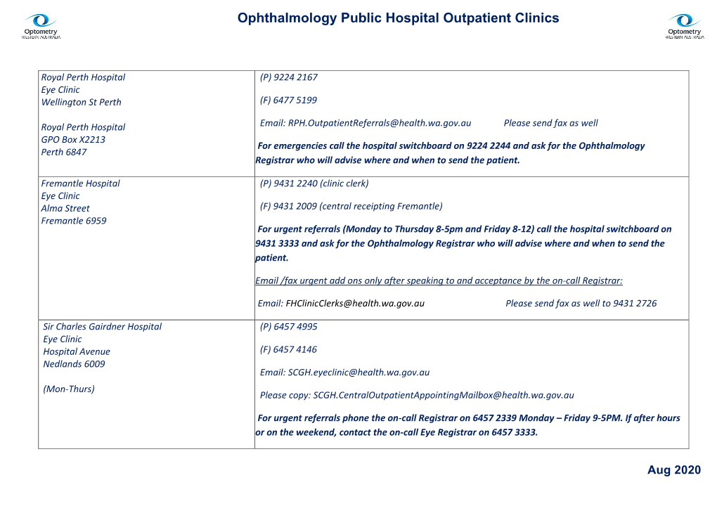 Ophthalmology Public Hospital Outpatient Clinics