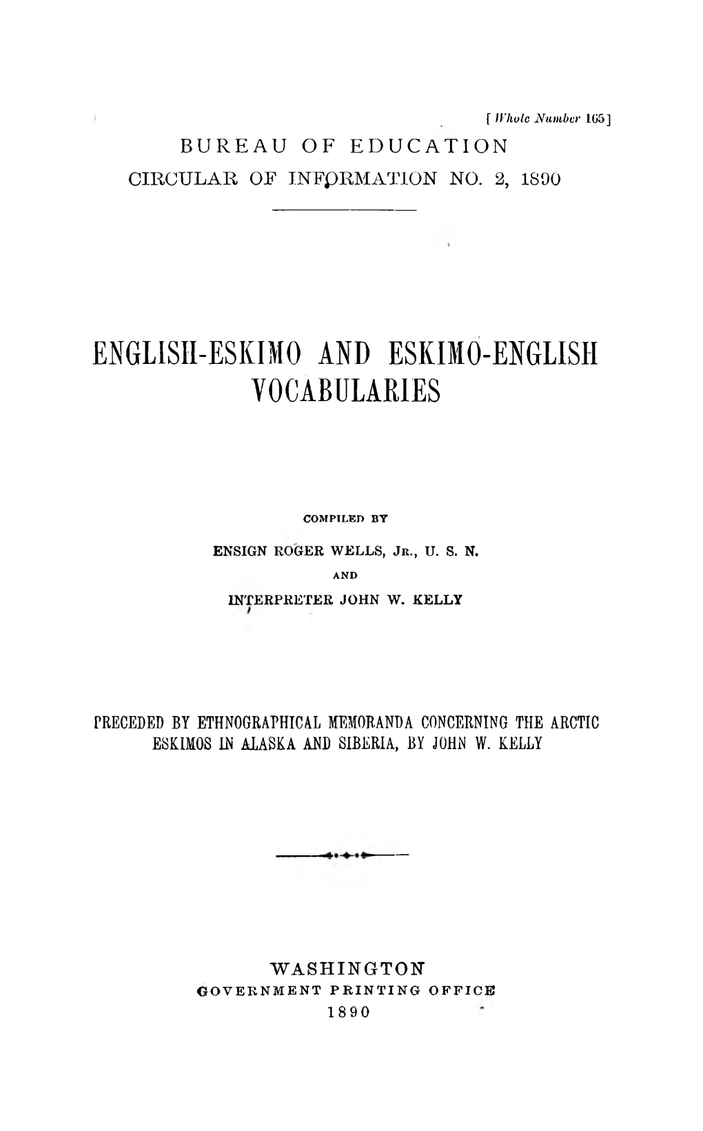 English-Eskimo and Eskimo-English Vocabularies