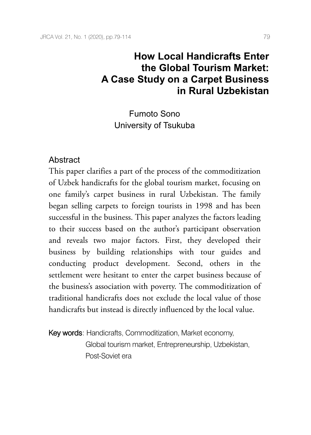 How Local Handicrafts Enter the Global Tourism Market: a Case Study on a Carpet Business in Rural Uzbekistan