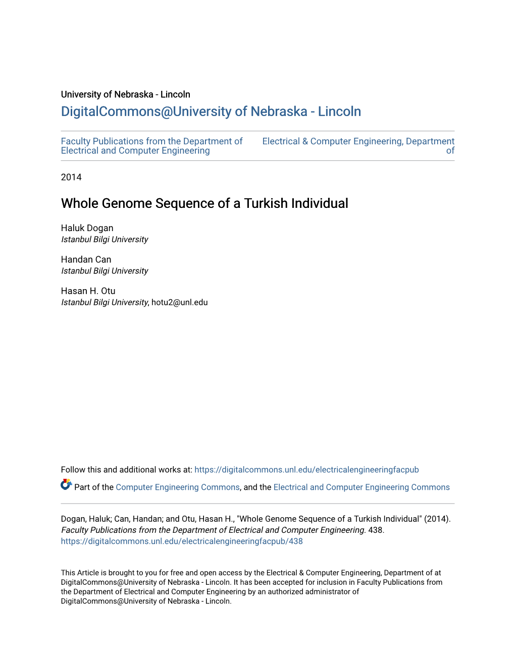 Whole Genome Sequence of a Turkish Individual