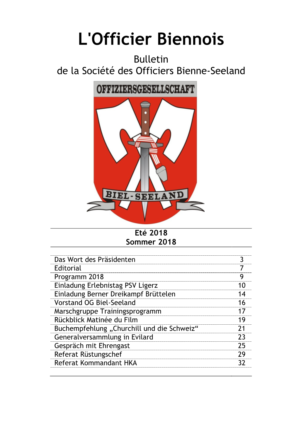 L'officier Biennois Bulletin De La Société Des Officiers Bienne-Seeland