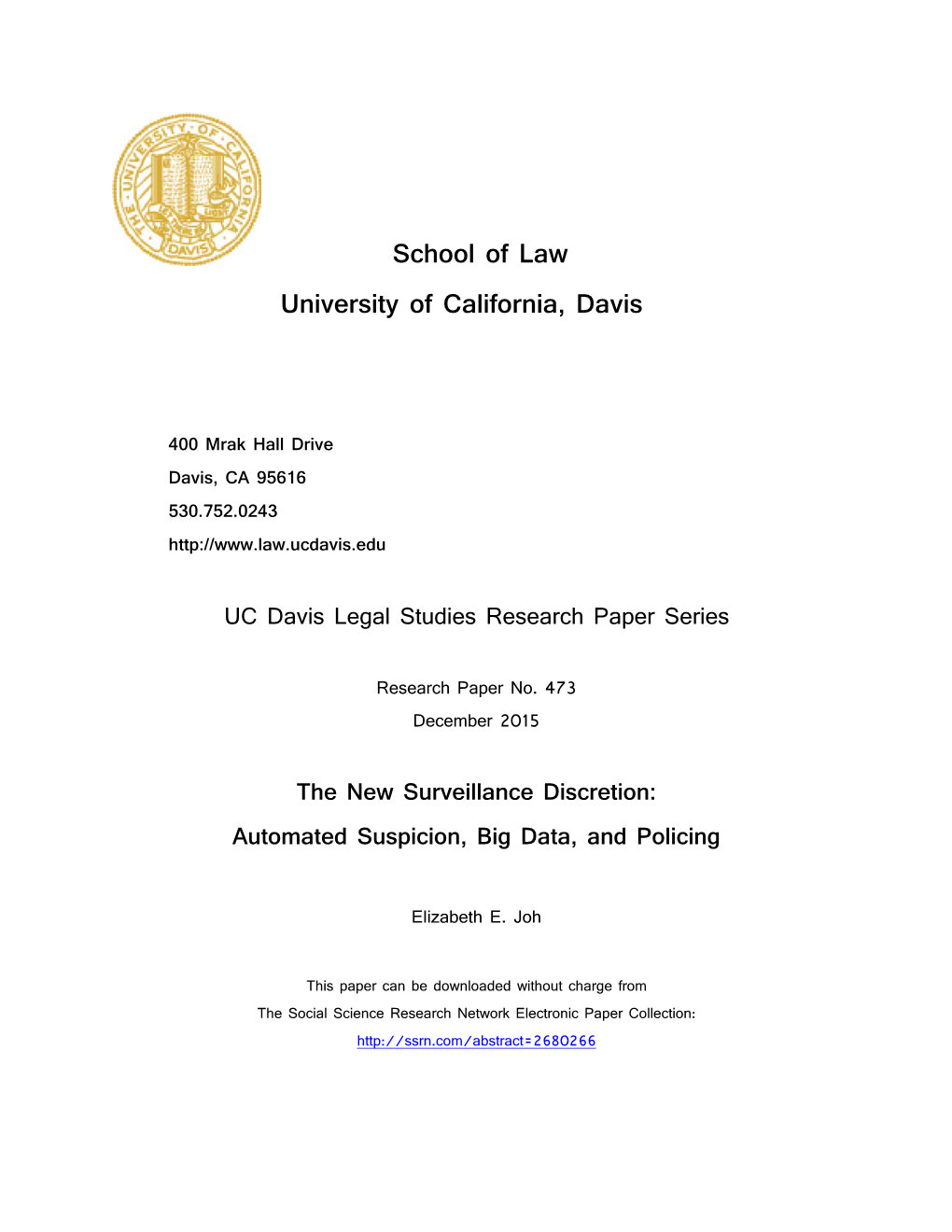 School of Law University of California, Davis
