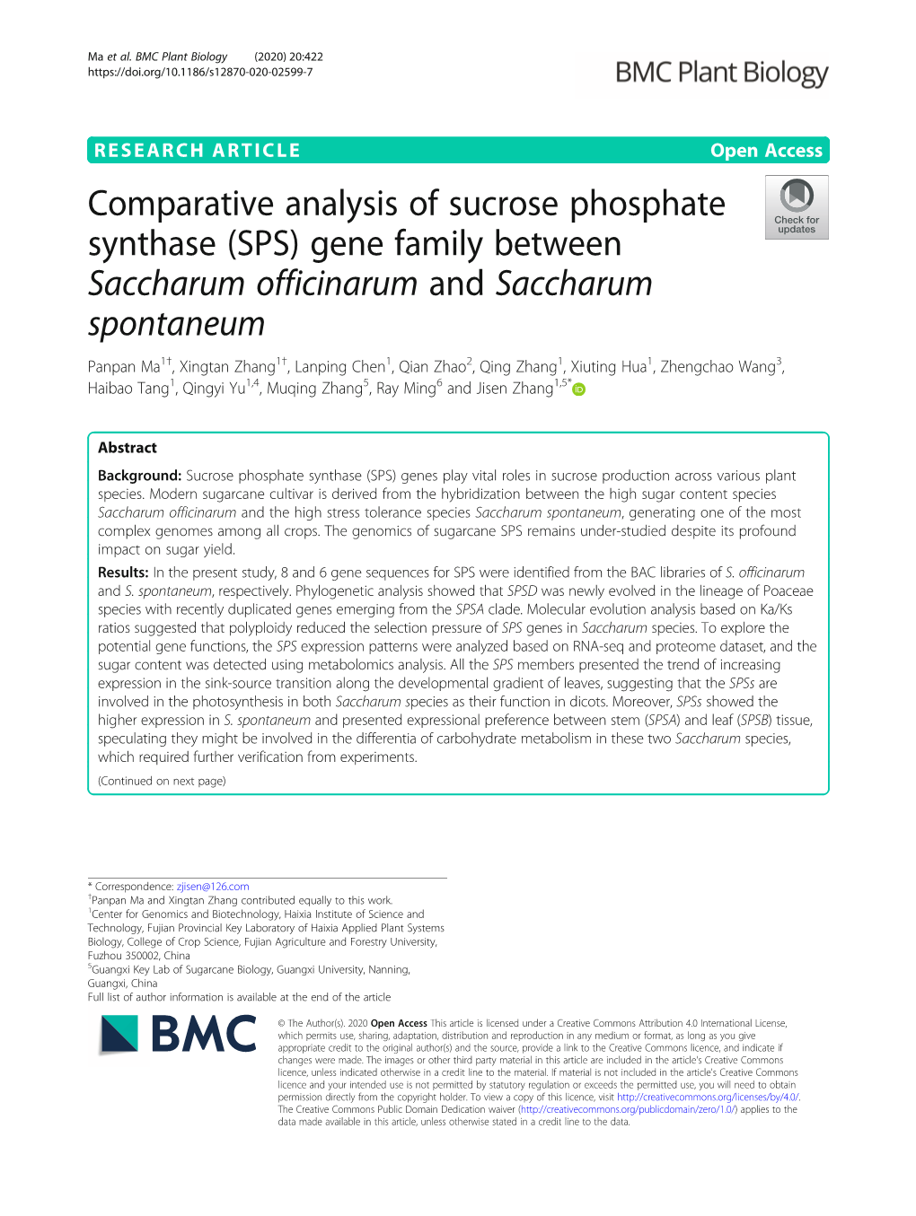 Comparative Analysis of Sucrose Phosphate Synthase (SPS) Gene Family Between Saccharum Officinarum and Saccharum Spontaneum