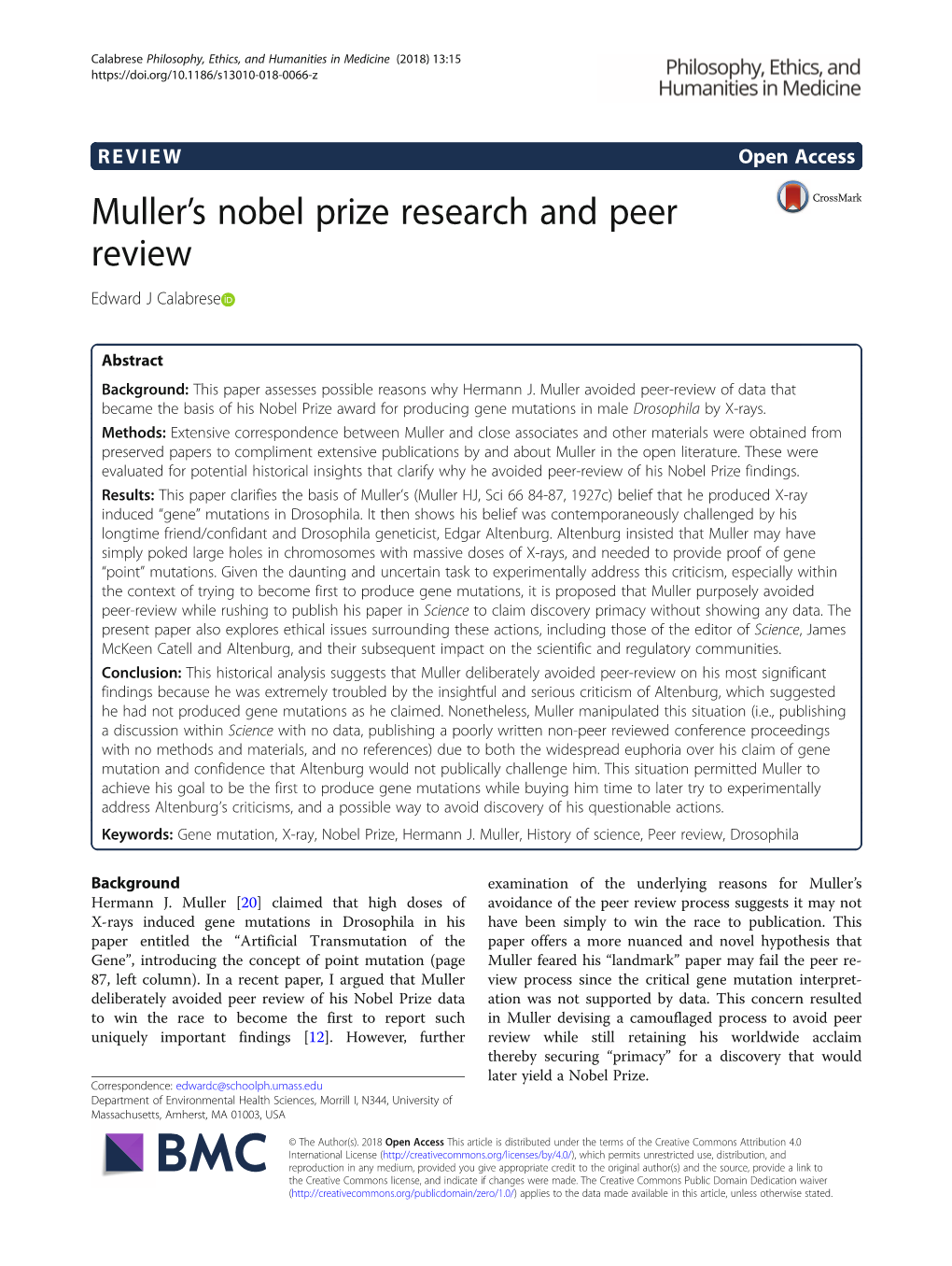 Muller's Nobel Prize Research and Peer Review