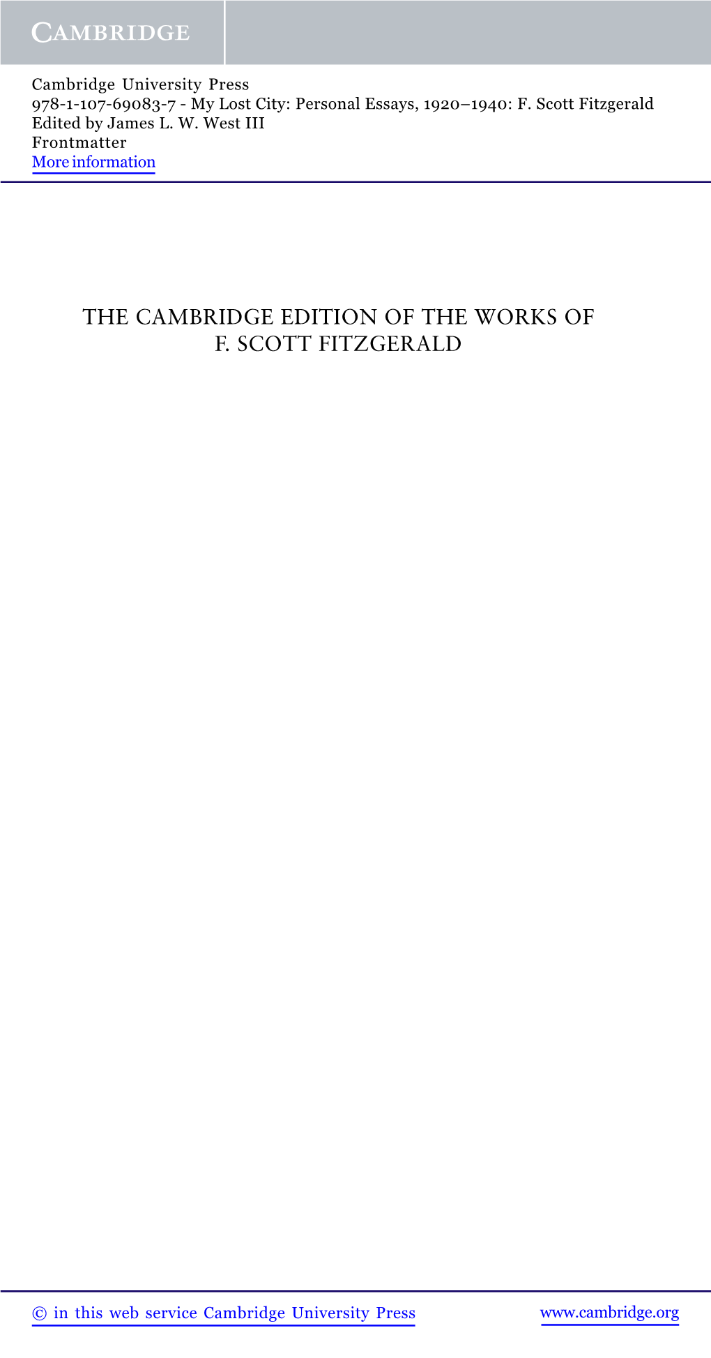 The Cambridge Edition of the Works of F. Scott Fitzgerald