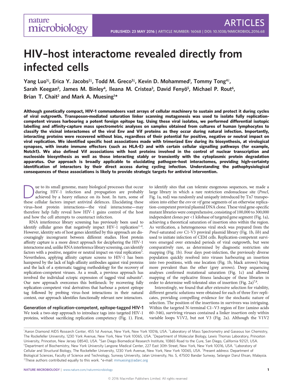 HIV-Host Interactome Revealed Directly from Infected Cells