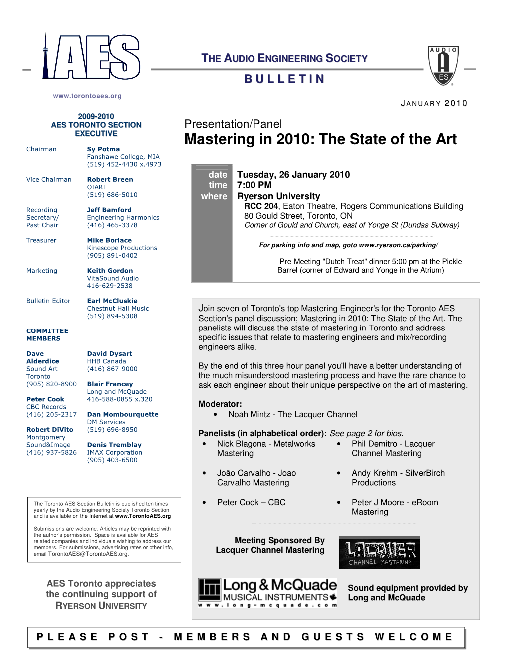 Mastering in 2010: the State of the Art Chairman Sy Potma Fanshawe College, MIA