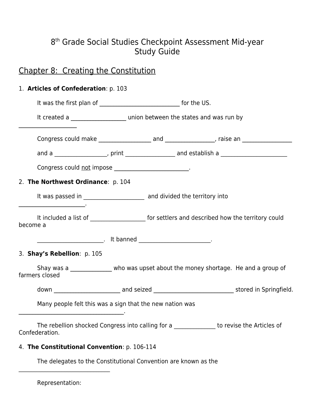 8Th Grade Social Studies Checkpoint Assessment Mid-Year