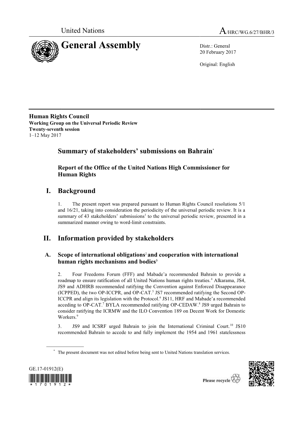 Page 1 GE.17-01912(E) Human Rights Council Working Group On