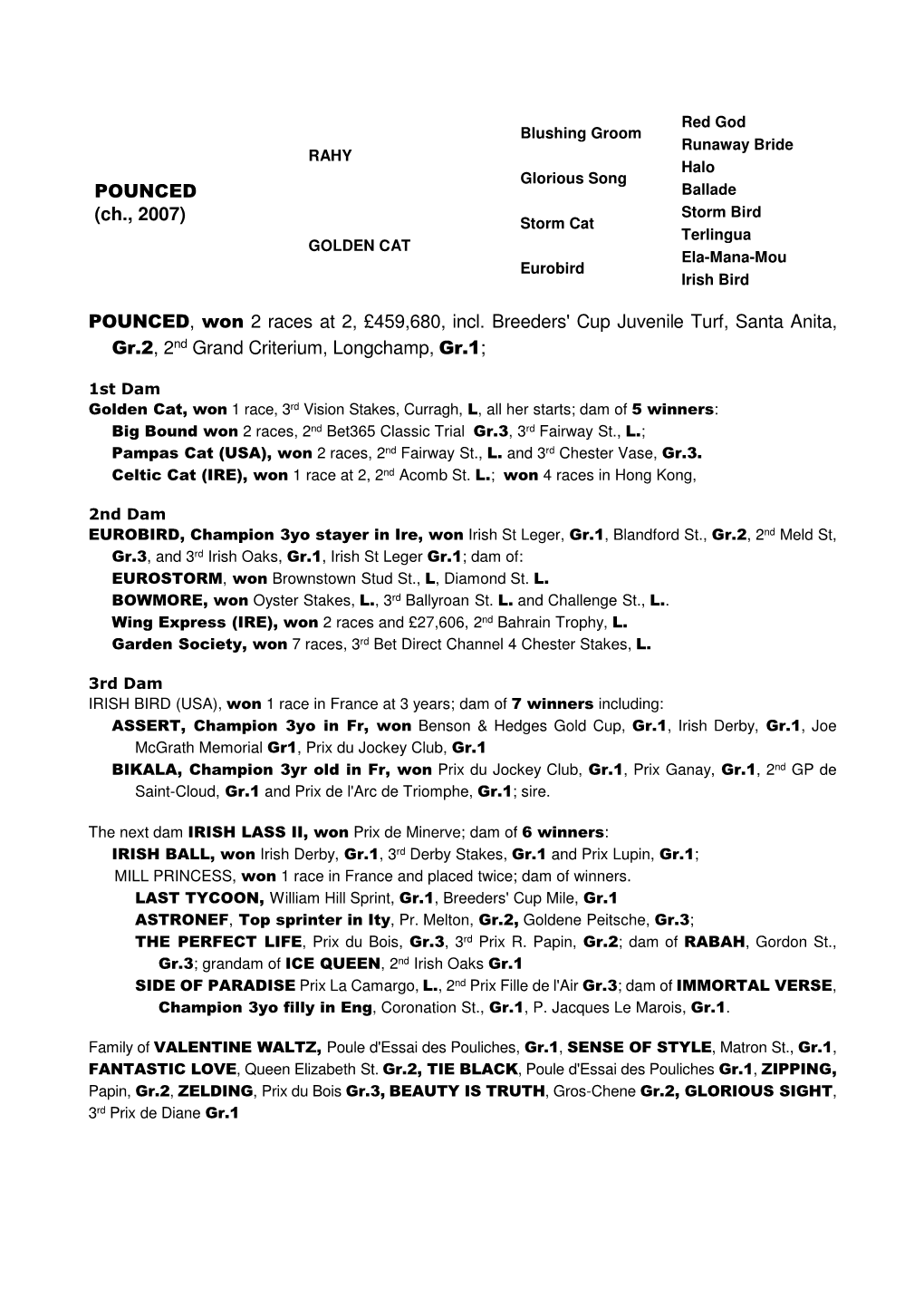 POUNCED, Won 2 Races at 2, £459680, Incl. Breeders' Cup