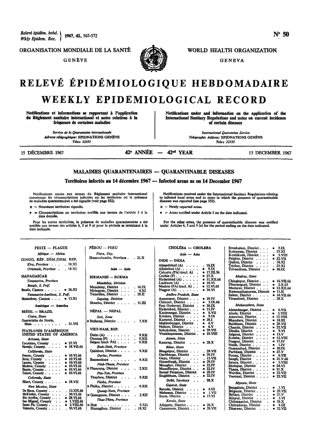 Relevé Épidémiologique Hebdomadaire Weekly Epidemiological Record