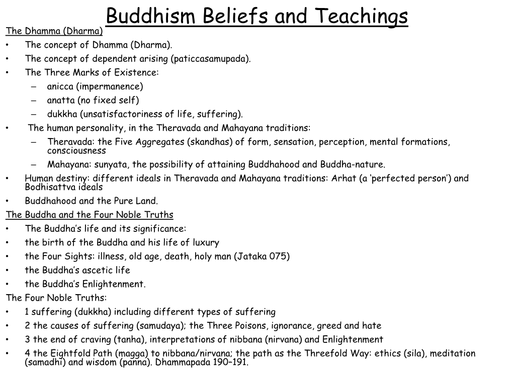 Buddhism Beliefs and Teachings the Dhamma (Dharma) • the Concept of Dhamma (Dharma)