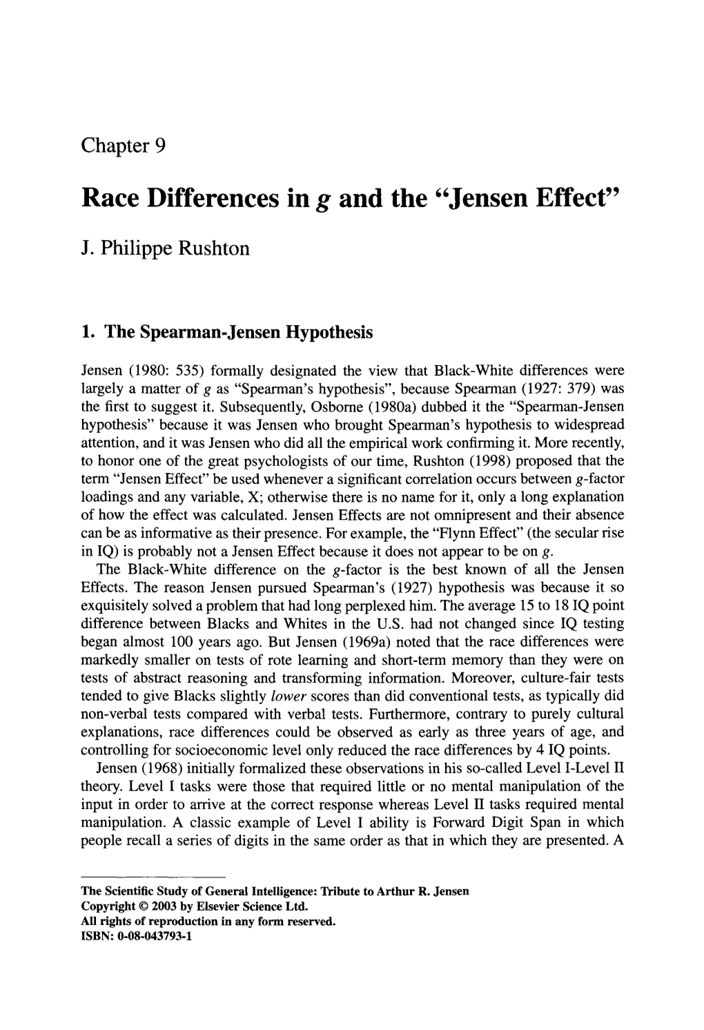 Race Differences in G and the ^^Jensen Effecf