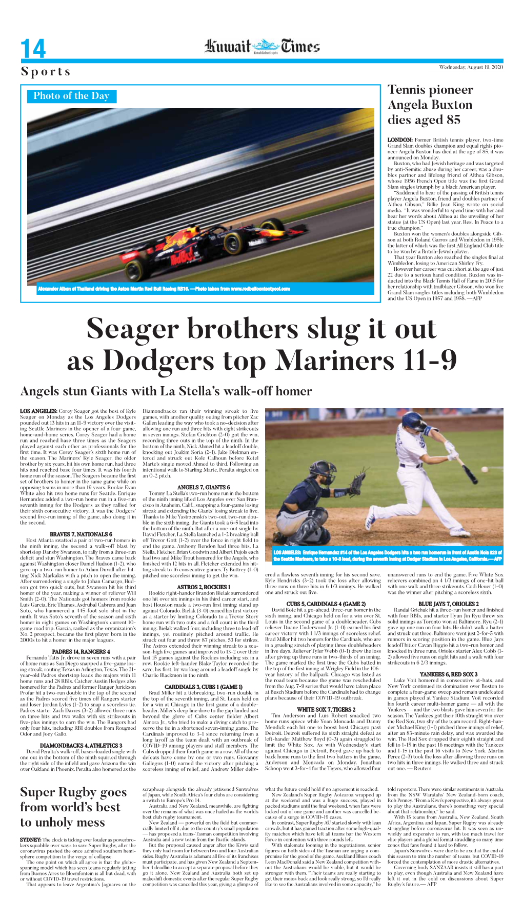 Seager Brothers Slug It out As Dodgers Top Mariners 11-9 Angels Stun Giants with La Stella’S Walk-Off Homer