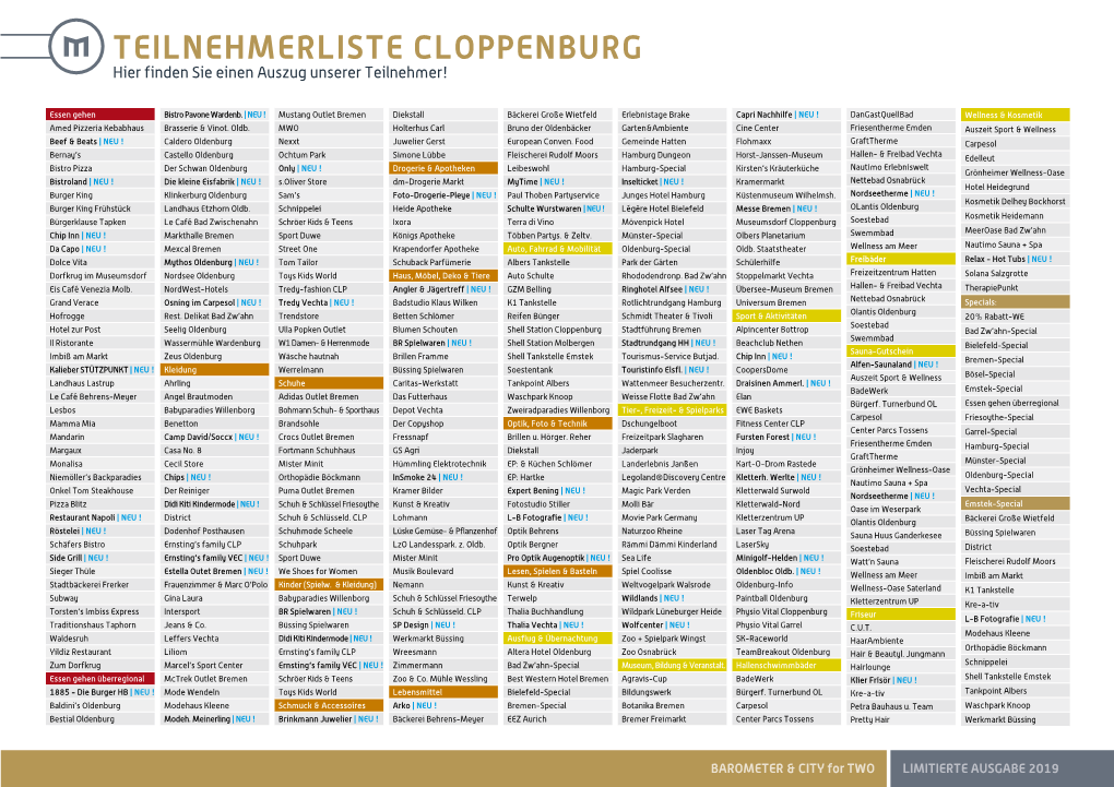 TEILNEHMERLISTE CLOPPENBURG Hier Finden Sie Einen Auszug Unserer Teilnehmer!