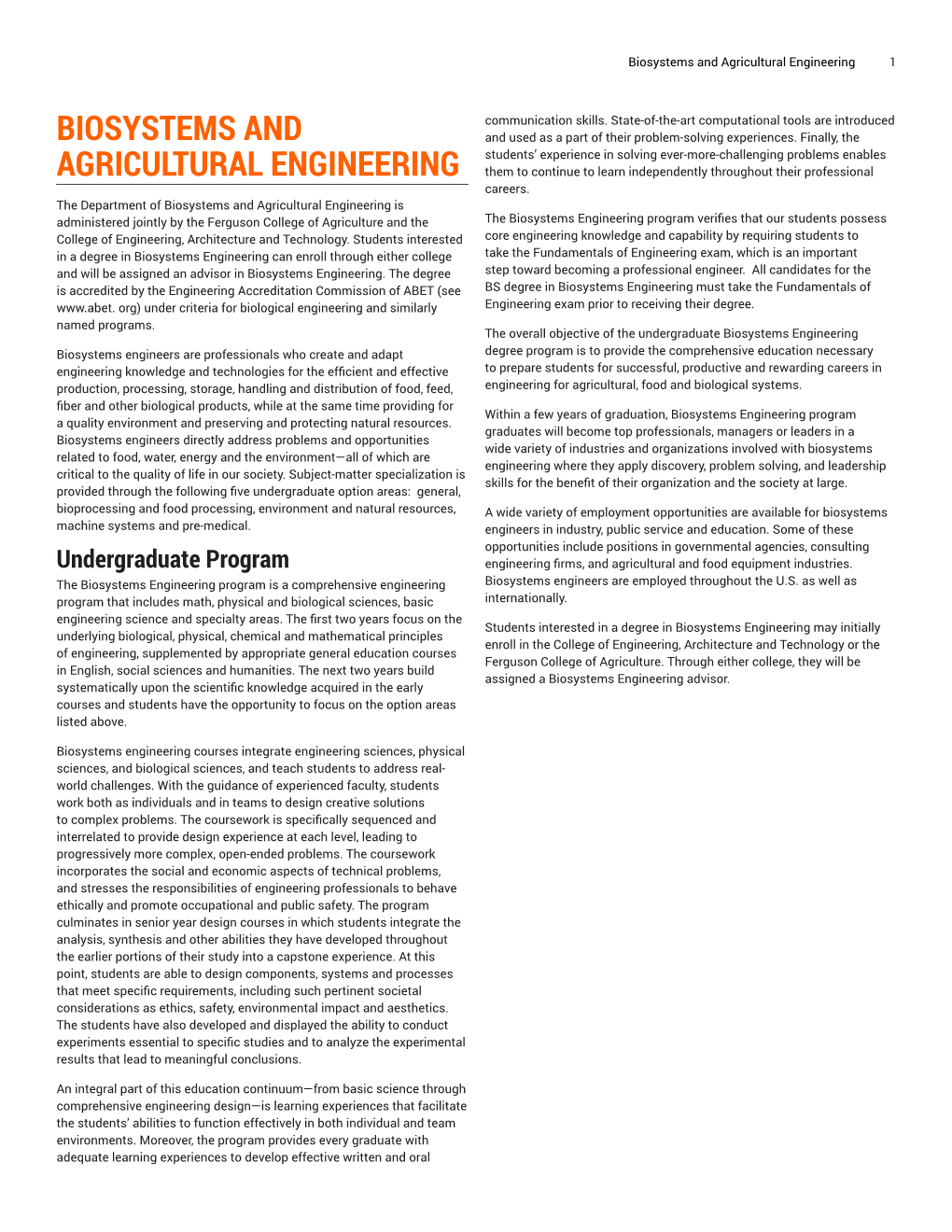 Biosystems and Agricultural Engineering 1