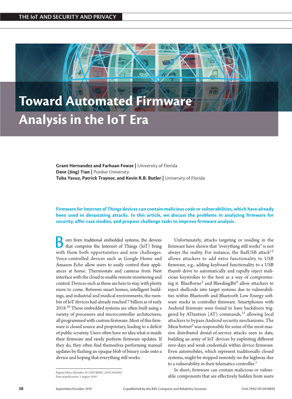 Toward Automated Firmware Analysis in the Iot Era