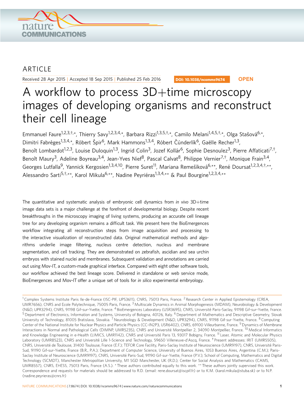 A Workflow to Process 3D&Plus;Time Microscopy Images of Developing