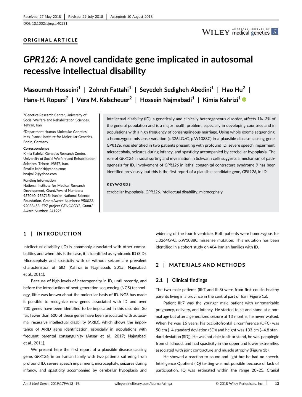 GPR126: a Novel Candidate Gene Implicated in Autosomal Recessive Intellectual Disability