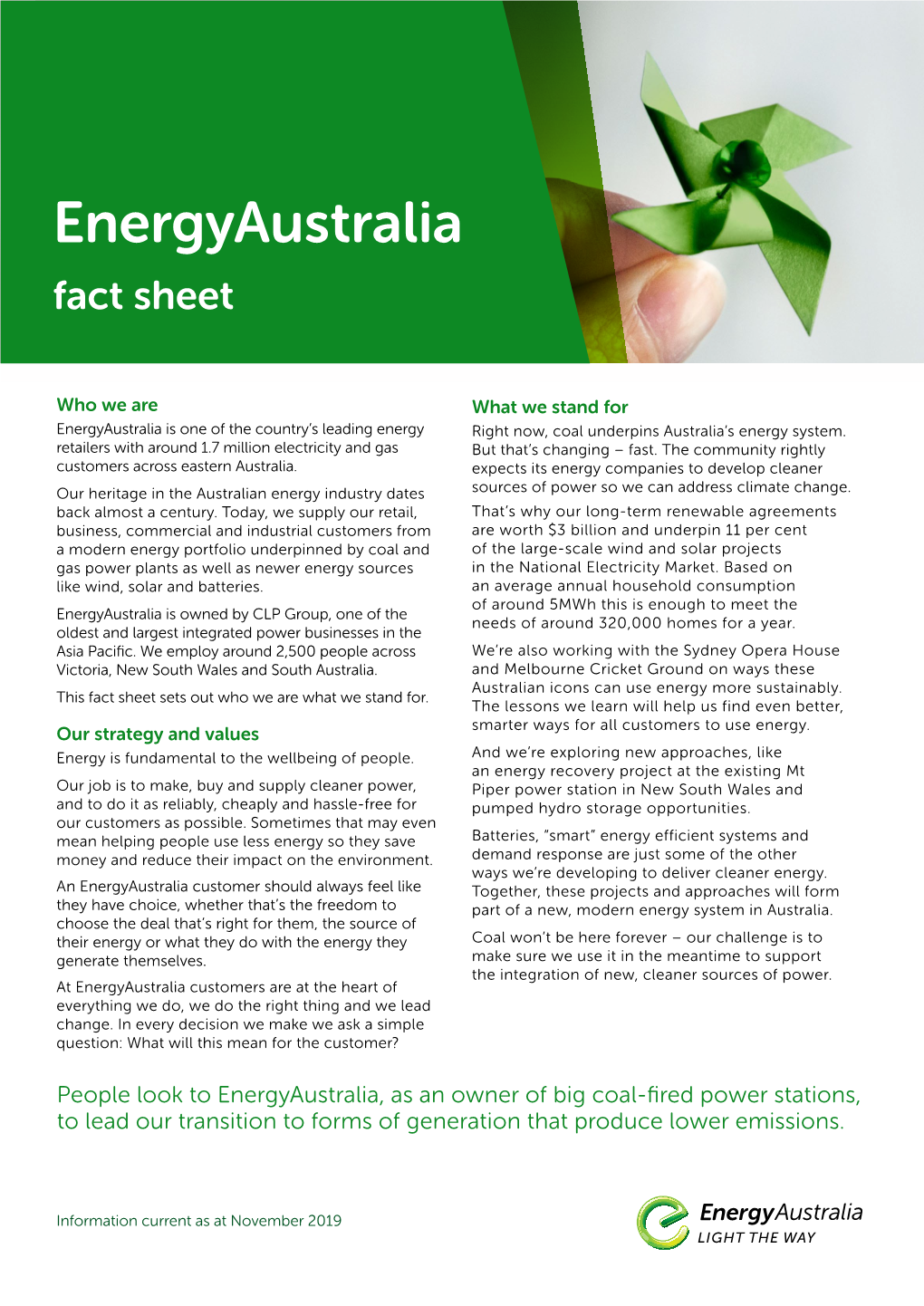 Energyaustralia Fact Sheet