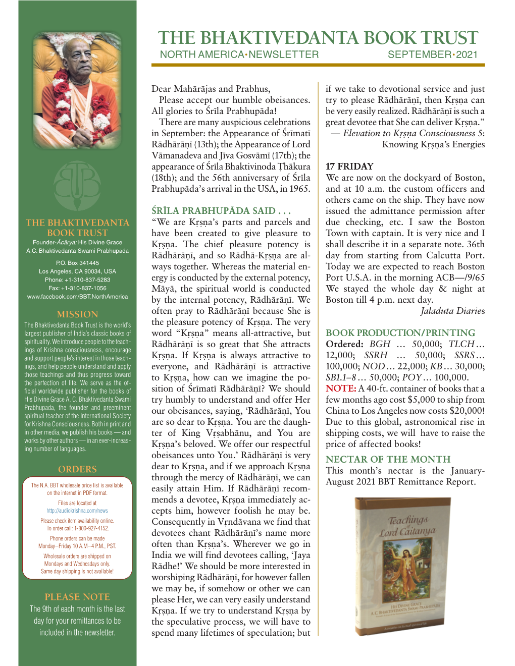 The Bhaktivedanta Book Trust North America•Newsletter September•2021