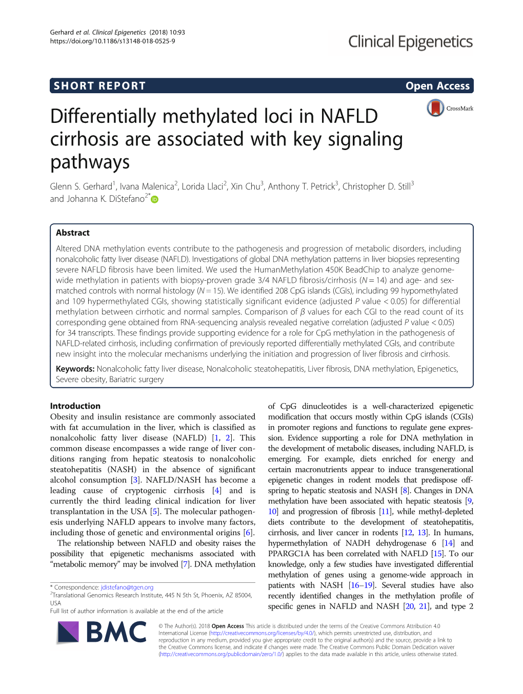 Differentially Methylated Loci in NAFLD Cirrhosis Are Associated with Key Signaling Pathways Glenn S