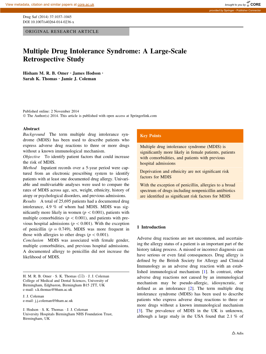 Multiple Drug Intolerance Syndrome: a Large-Scale Retrospective Study