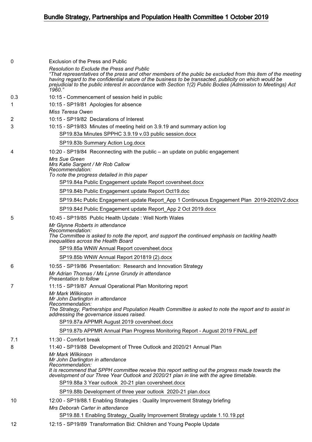 Bundle Strategy, Partnerships and Population Health Committee 1 October 2019