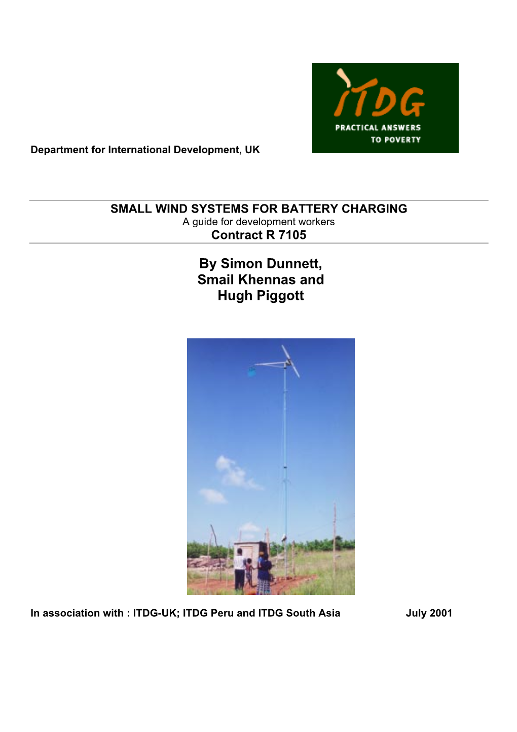 SMALL WIND SYSTEMS for BATTERY CHARGING a Guide for Development Workers Contract R 7105