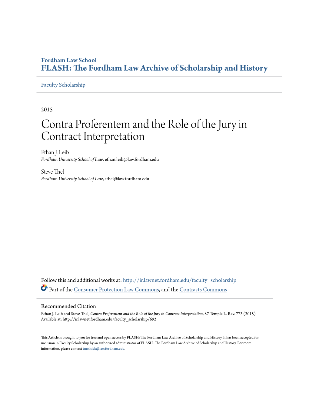 Contra Proferentem and the Role of the Jury in Contract Interpretation Ethan J