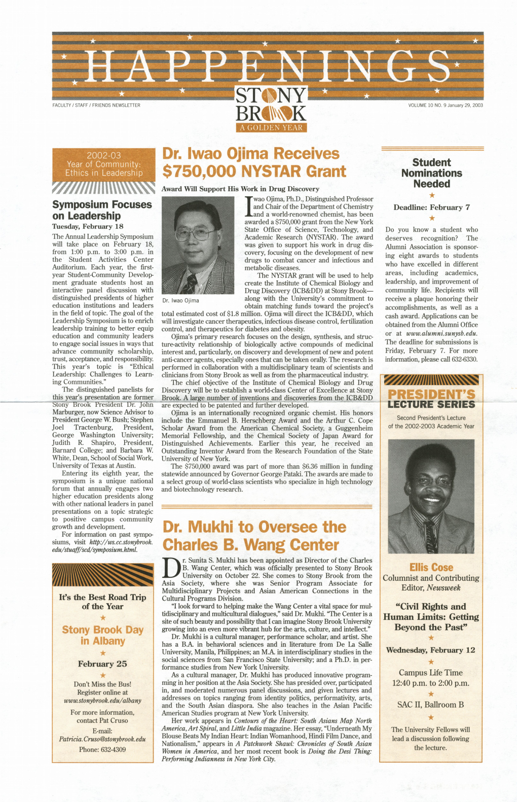 ST#NY Brtwtk Dr. Iwao Ojima Receives $750000 NYSTAR Grant E