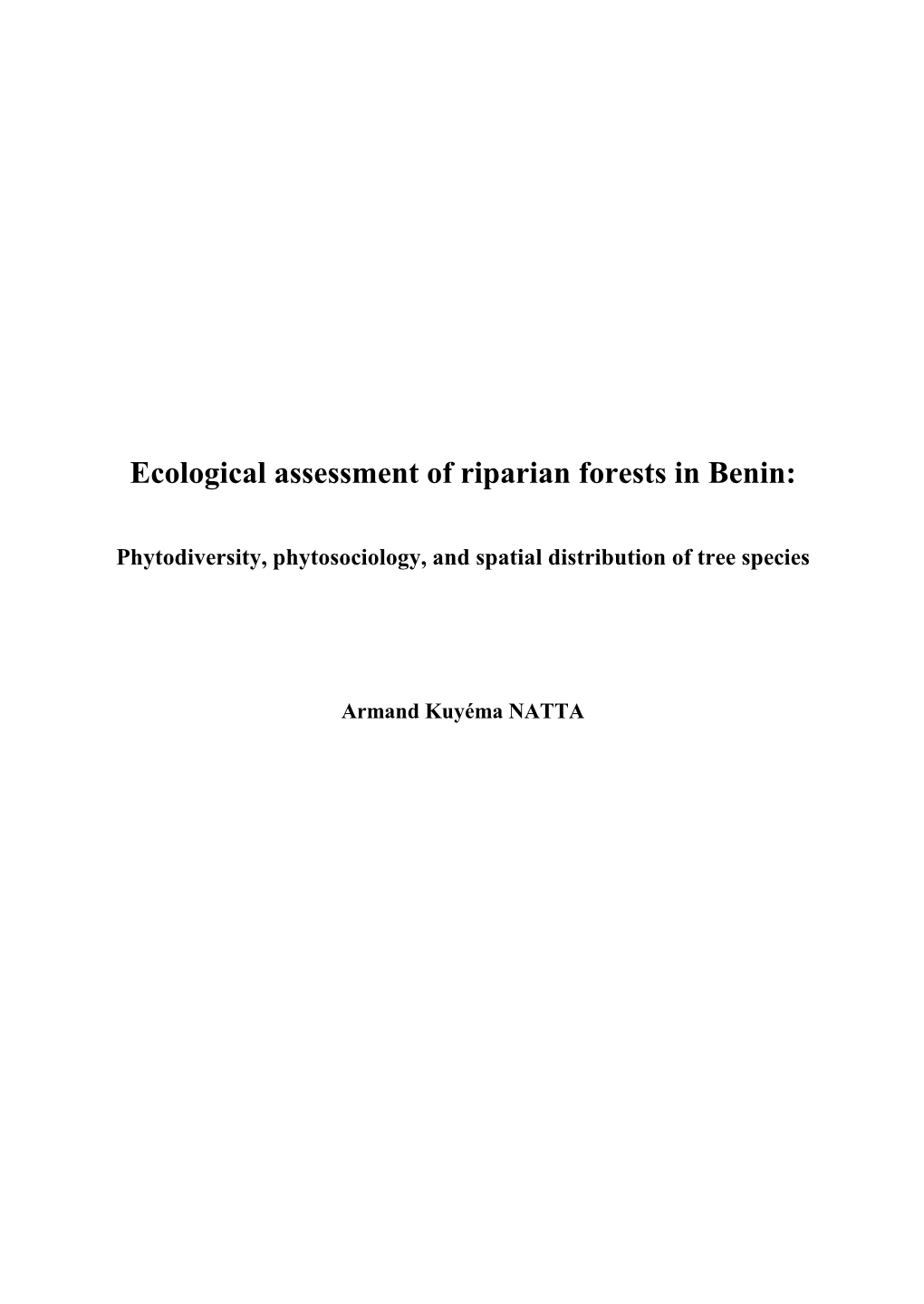 Ecological Assessment of Riparian Forests in Benin