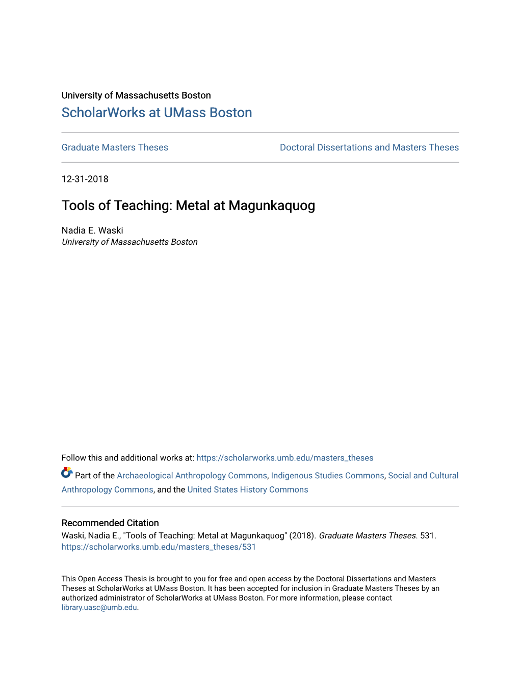 Tools of Teaching: Metal at Magunkaquog