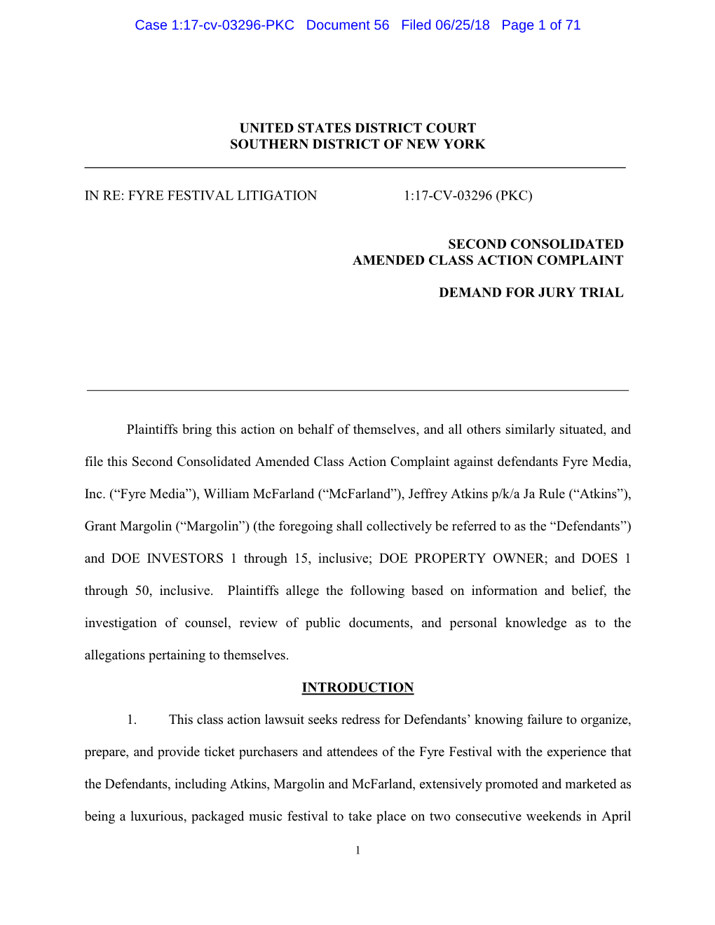 Fyre Festival Litigation 1:17-Cv-03296 (Pkc)