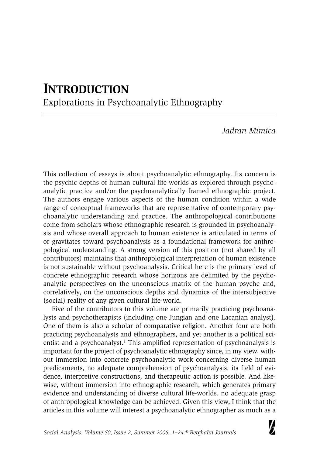 INTRODUCTION Explorations in Psychoanalytic Ethnography