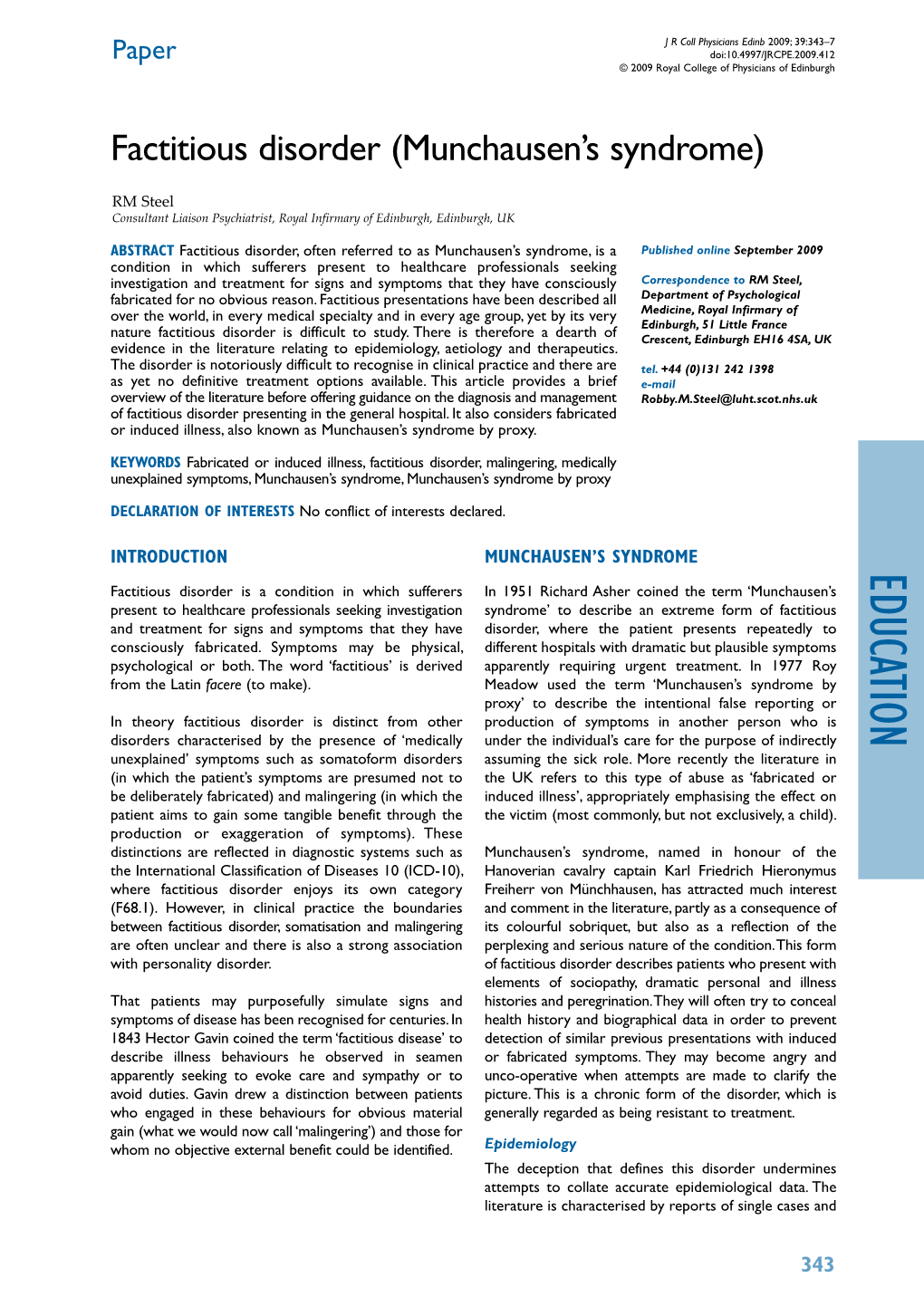 Factitious Disorder (Munchausen's Syndrome)