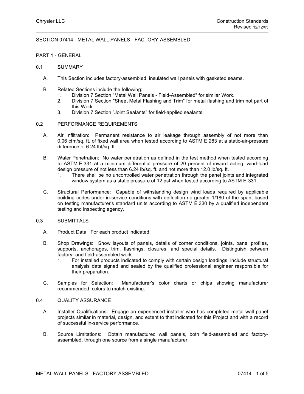 Chrysler LLC Construction Standards s12