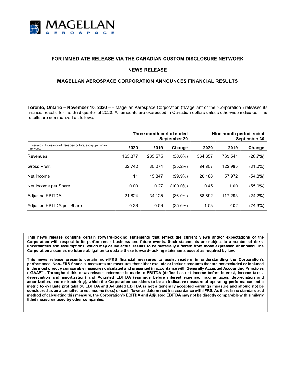 Q3 2020 Press Release