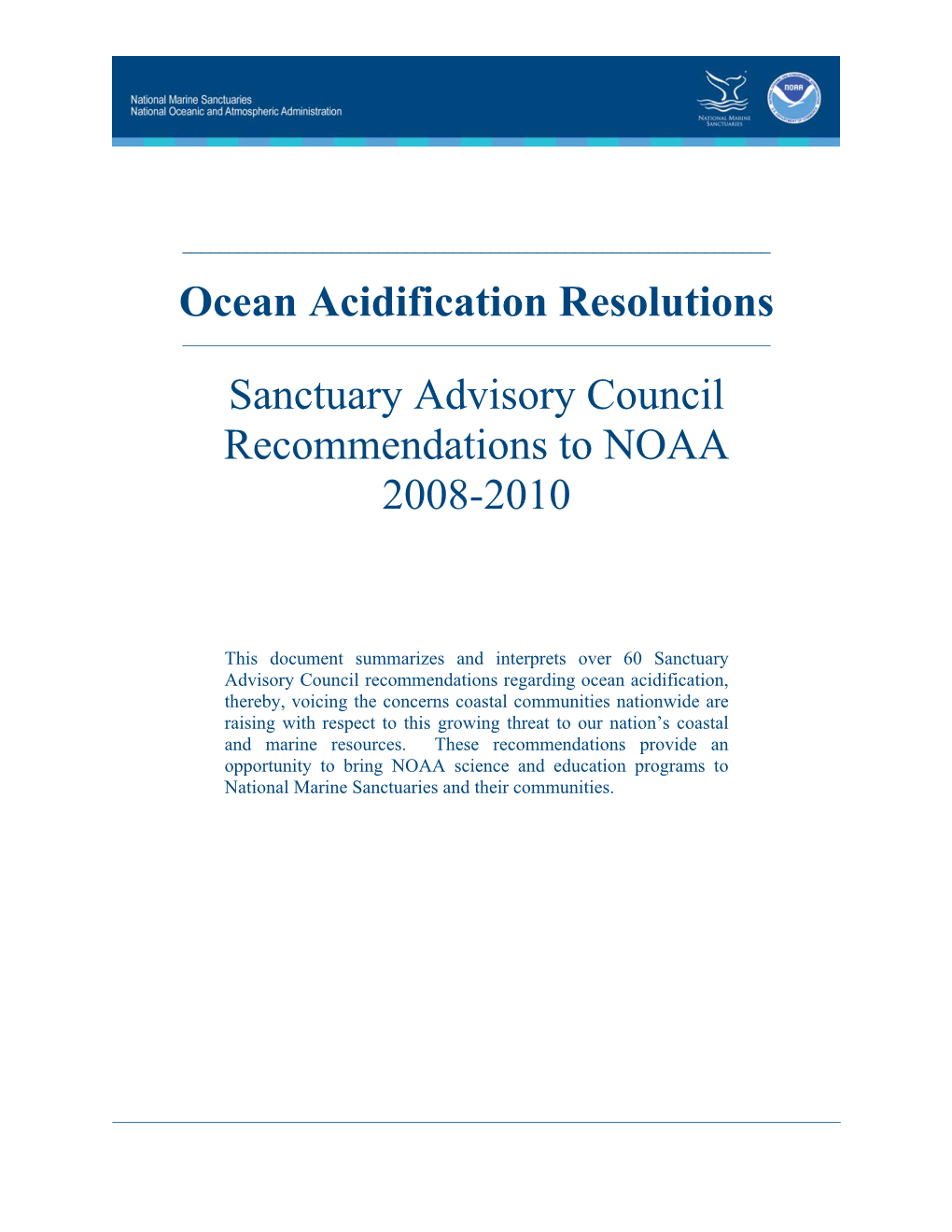 Ocean Acidification Resolutions Sanctuary Advisory Council