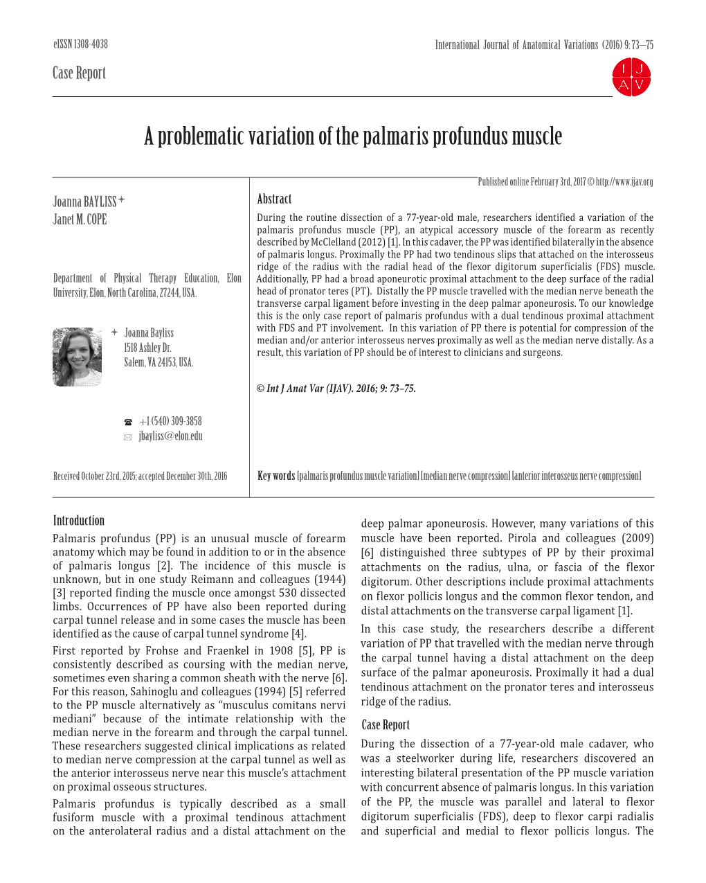 A Problematic Variation of the Palmaris Profundus Muscle