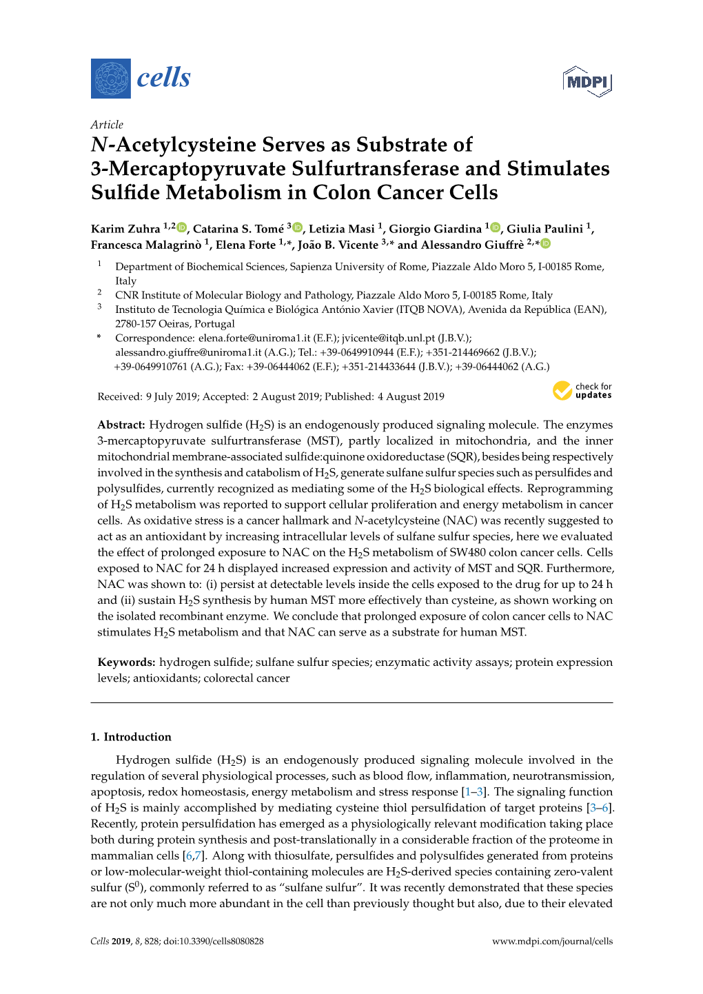 N-Acetylcysteine Serves As Substrate of 3-Mercaptopyruvate Sulfurtransferase and Stimulates Sulﬁde Metabolism in Colon Cancer Cells