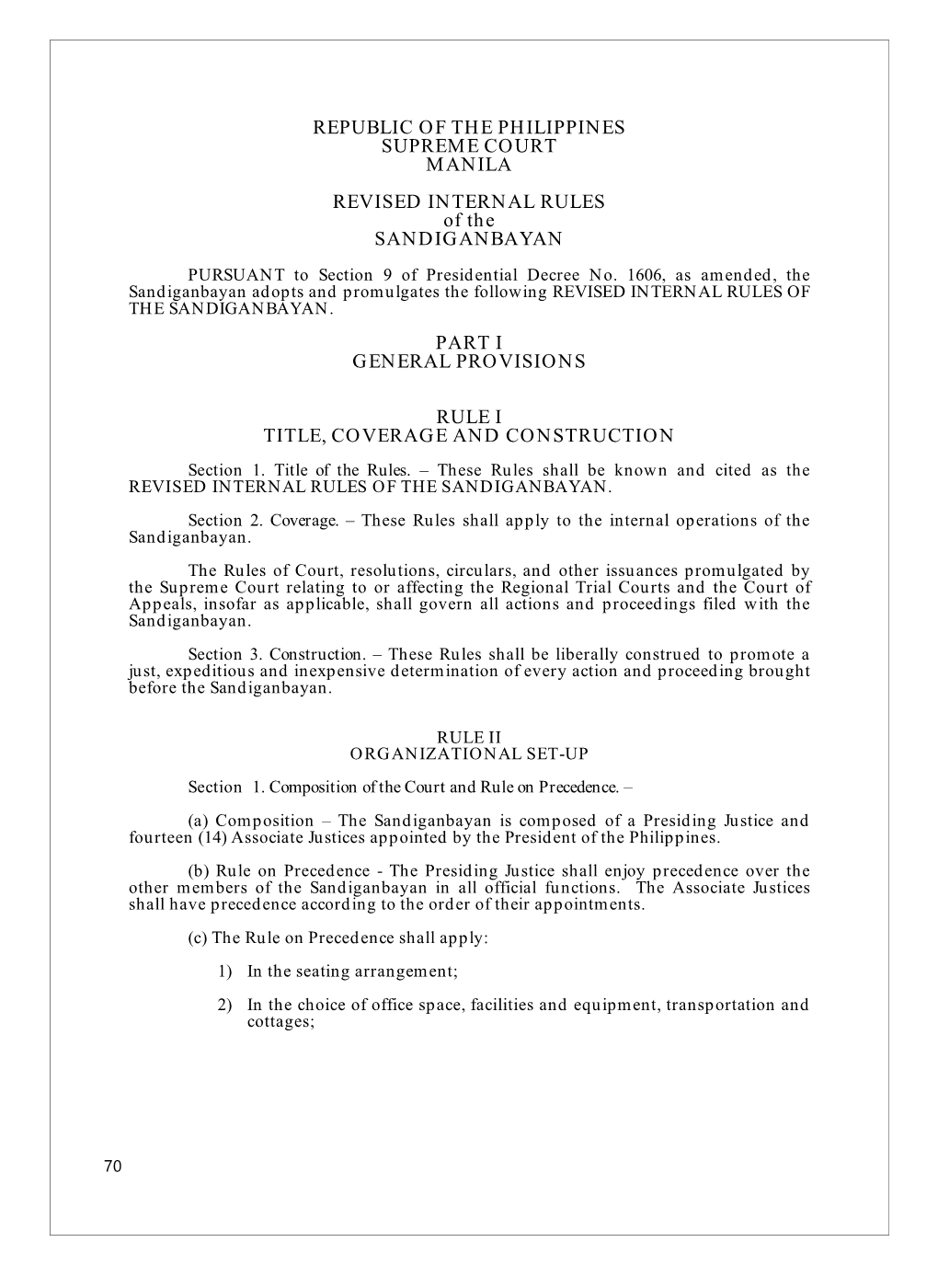 REVISED INTERNAL RULES of the SANDIGANBAYAN