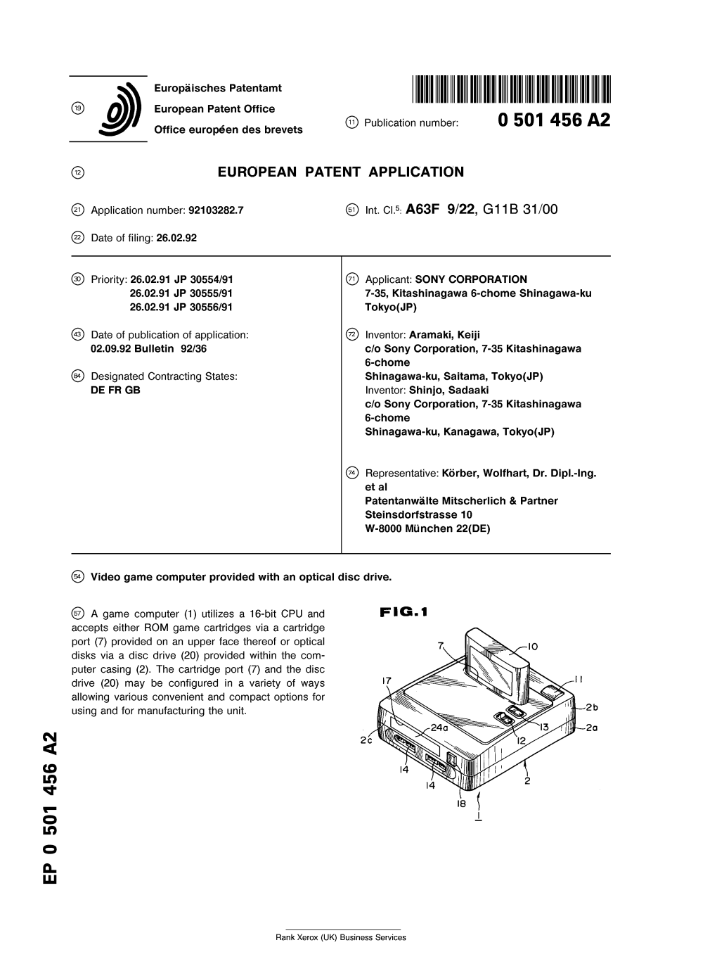 Video Game Computer Provided with an Optical Disc Drive