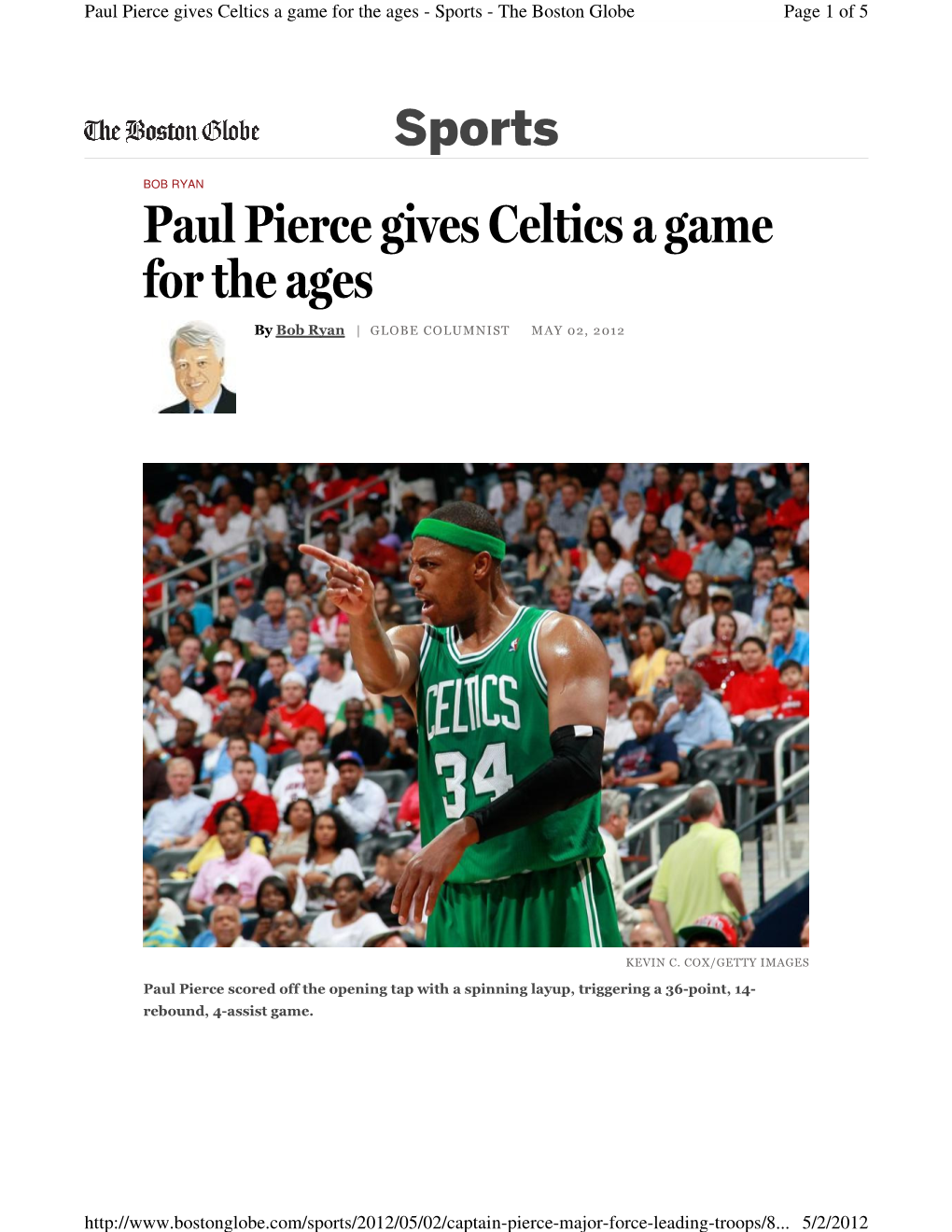 Paul Pierce Gives Celtics a Game for the Ages - Sports - the Boston Globe Page 1 of 5
