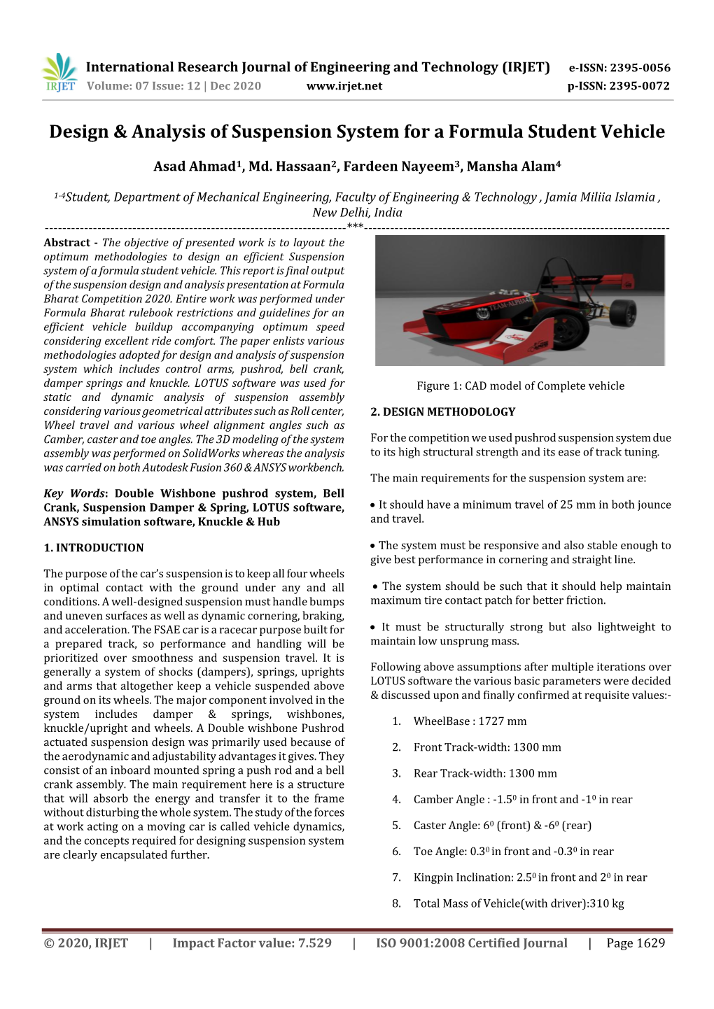 Design & Analysis of Suspension System for a Formula Student Vehicle