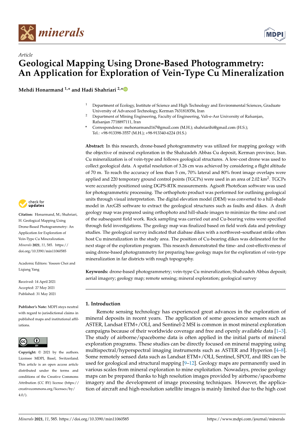 Geological Mapping Using Drone-Based Photogrammetry: an Application for Exploration of Vein-Type Cu Mineralization