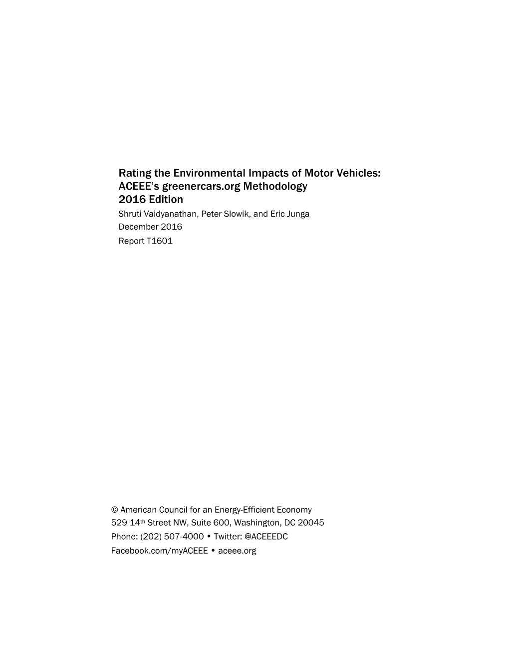 Rating the Environmental Impacts of Motor Vehicles: ACEEE's