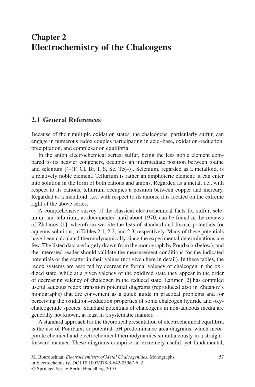 Chapter 2 Electrochemistry of the Chalcogens